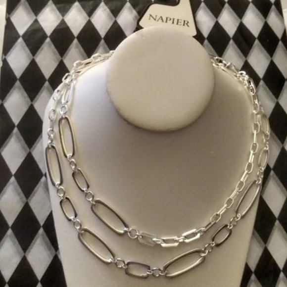 NAPIER Modern Silver Paperclip & Geometric Chain Link 42" Necklace**NEW! - Picture 3 of 7